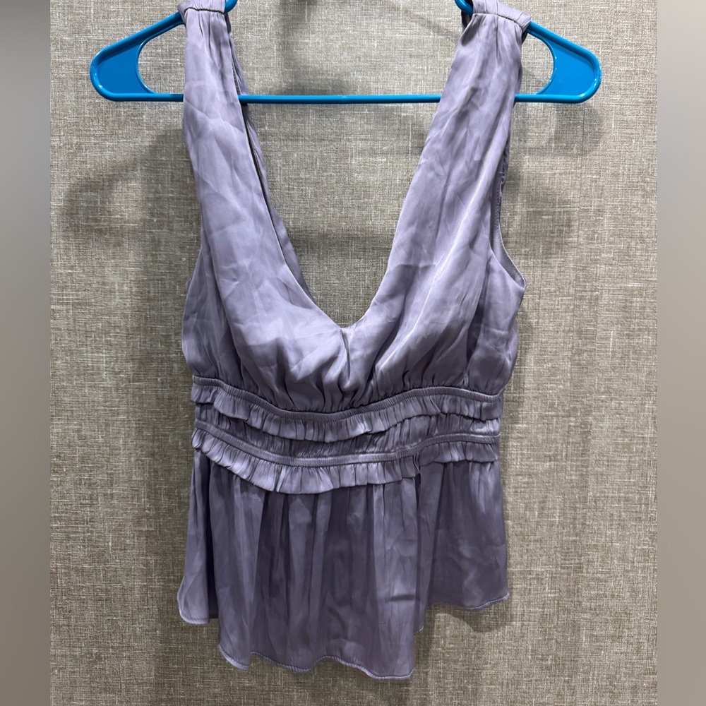 Storia Silver Purple Smocked Ruffled Tank Top
